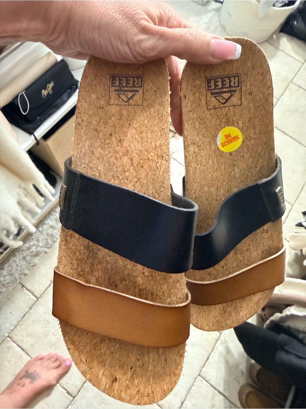 Reef Two-Band Slide Sandals in Black & Brown - Picture 11 of 11
